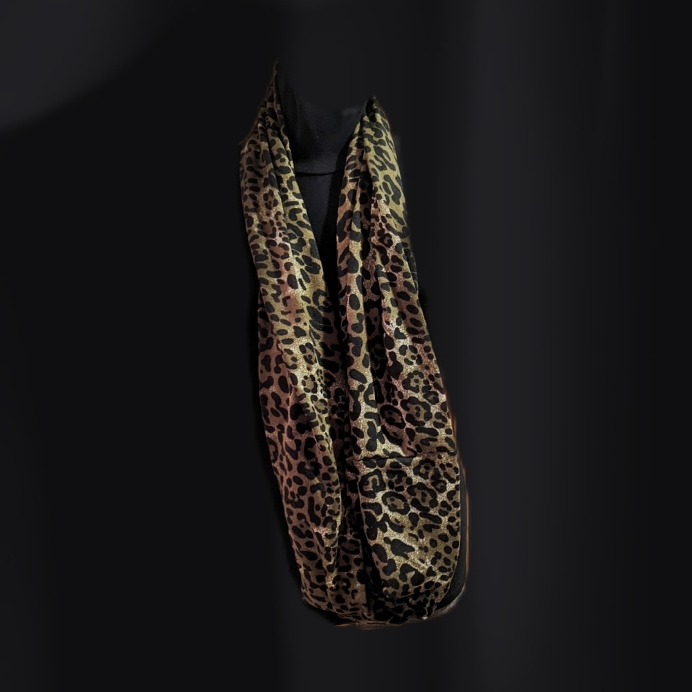 Leopard Print Infinity Scarf In Green Hues, With Secret Pocket